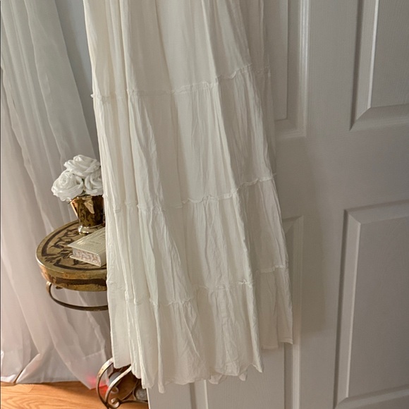 Sleeveless Cream Tiered Maxi Dress with Lace Straps - Picture 3 of 4